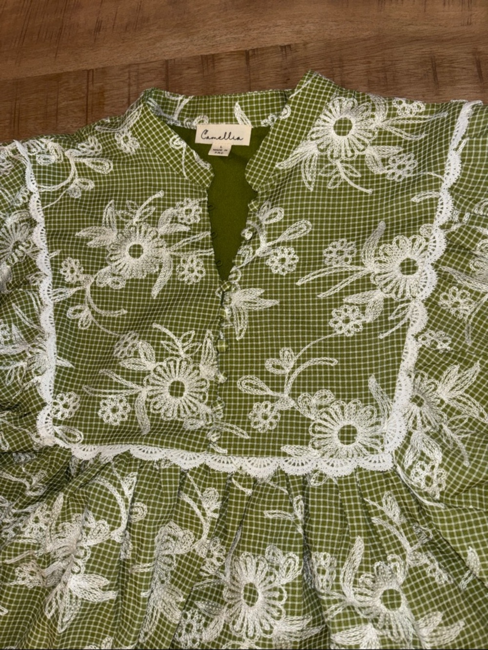Balloon-Sleeve Floral Green Spring Summer Dress Boutique Camellia Large NWT - Picture 5 of 9